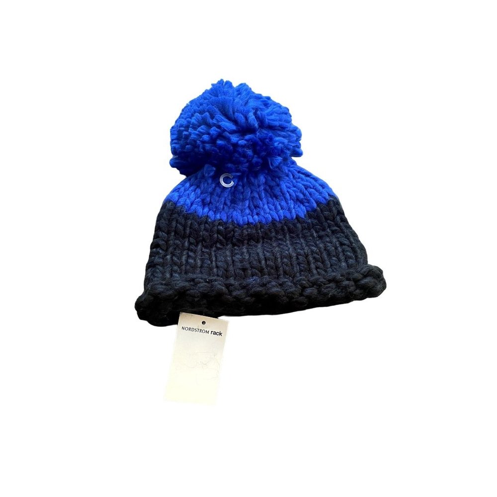 Free People Colorblock Black/Blue Pom Pom Beanie